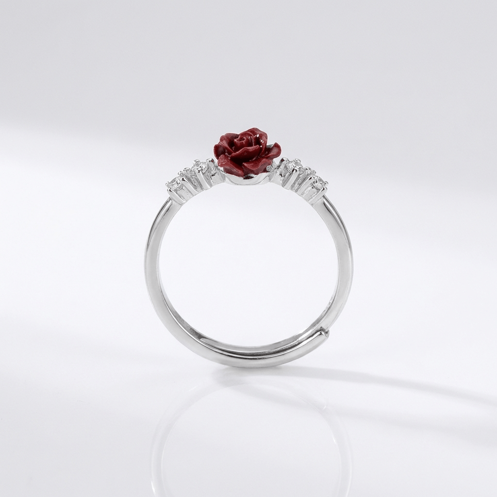 Elegancki regulowany pierścionek ze srebra próby 925 z różowym diamentem