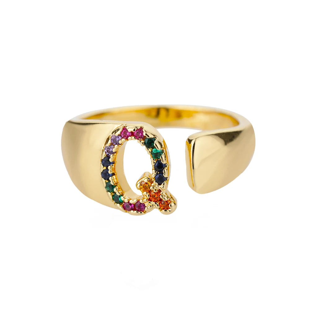 Złoty pierścionek z personalizowaną literą (regulowany)
