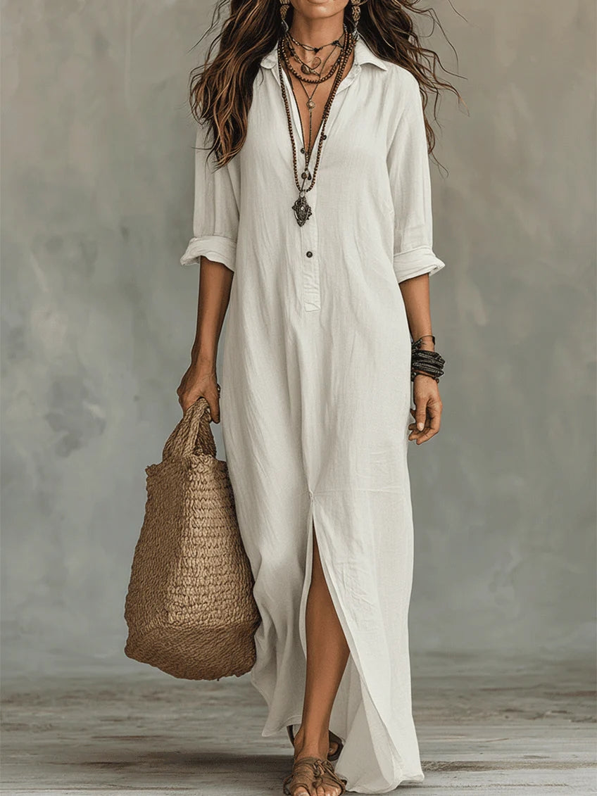 Soline™ | czarna sukienka maxi oversize z guzikami