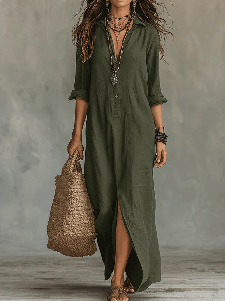 Soline™ | czarna sukienka maxi oversize z guzikami