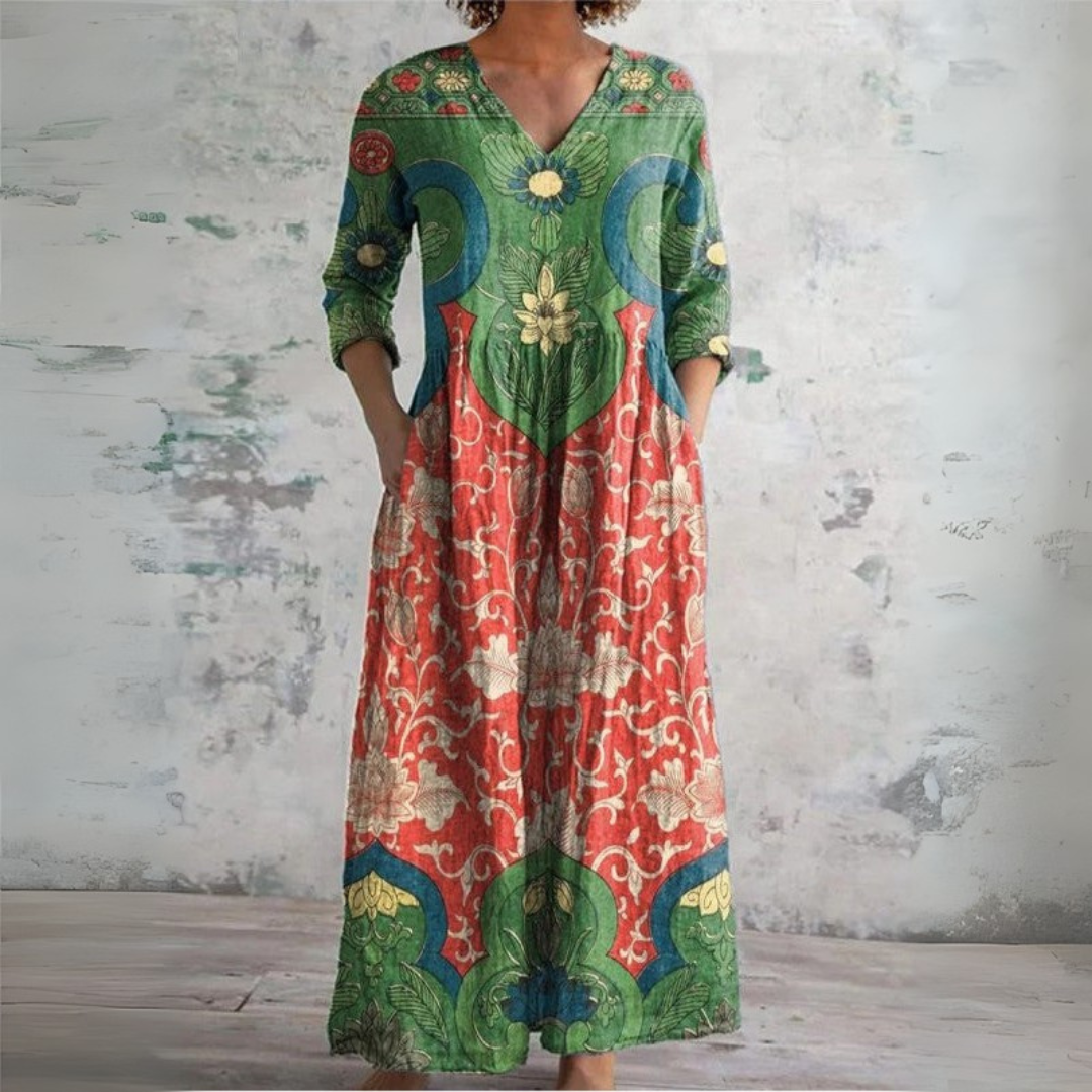 Judith Vintage Sukienka Maxi w Kwiatowy Wzór – Romantyczny Nadruk Kwiatowy