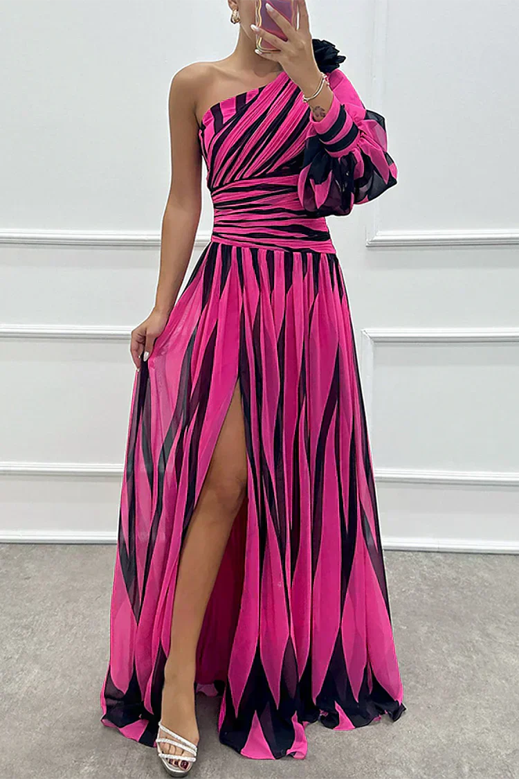 Hazel™ | Elegancka sukienka maxi w paski na jedno ramię