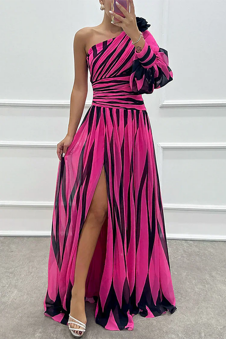 Hazel™ | Elegancka sukienka maxi w paski na jedno ramię