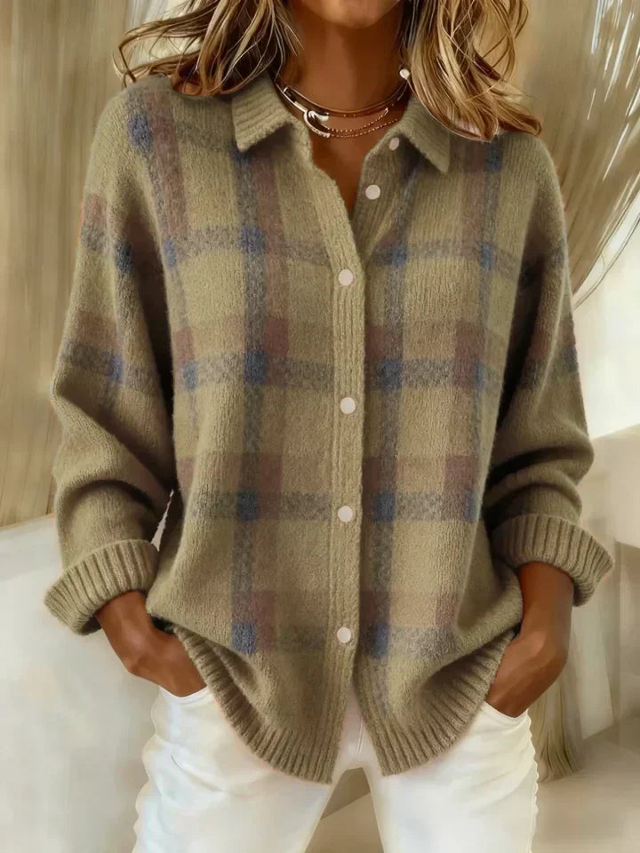 Danique | Sweter w kratę z kontrastem w stylu retro