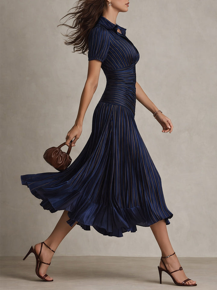 Adriana Retro Sukienka midi satynowa w paski – Blask inspirowany vintage