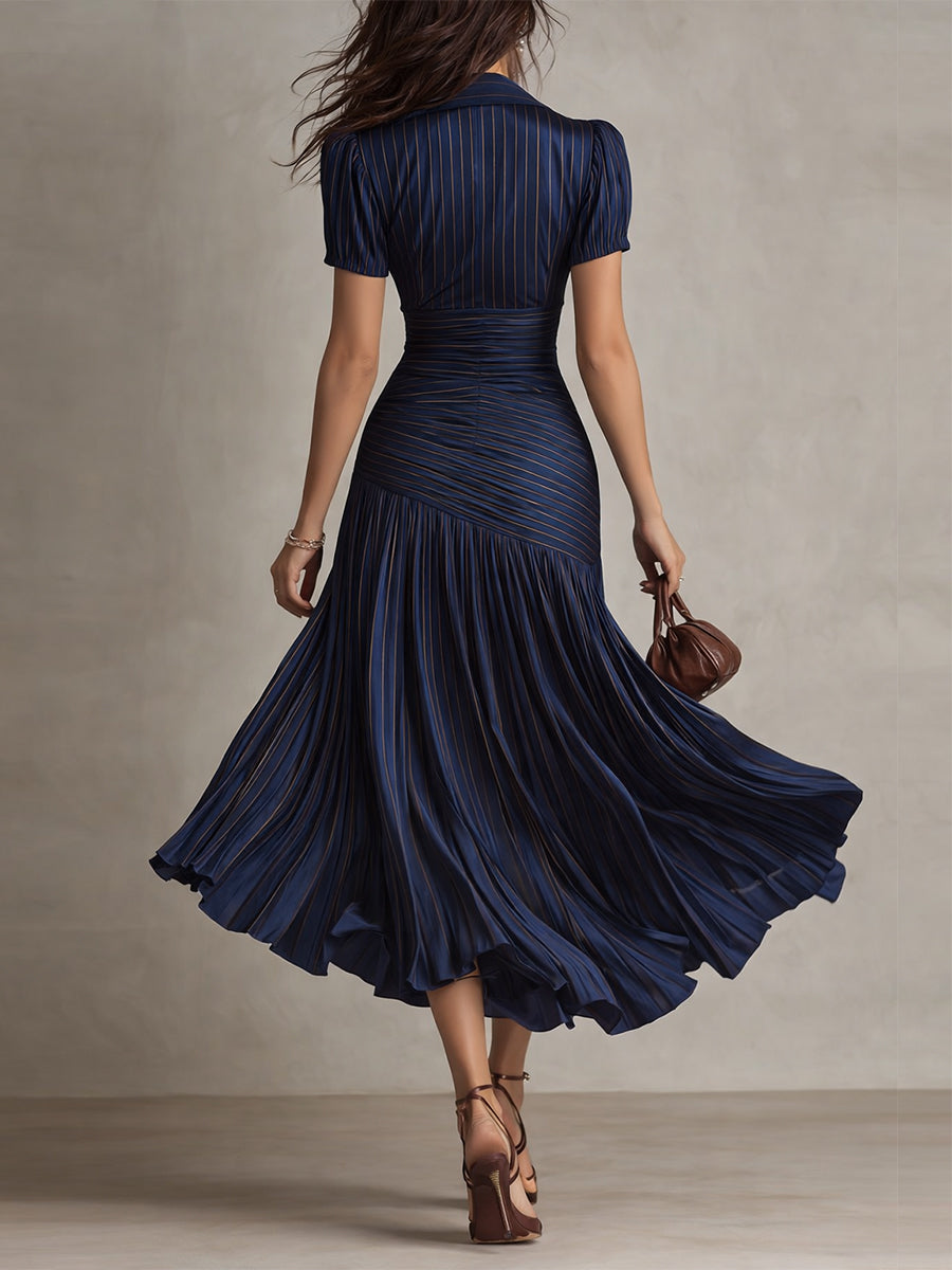 Adriana Retro Sukienka midi satynowa w paski – Blask inspirowany vintage