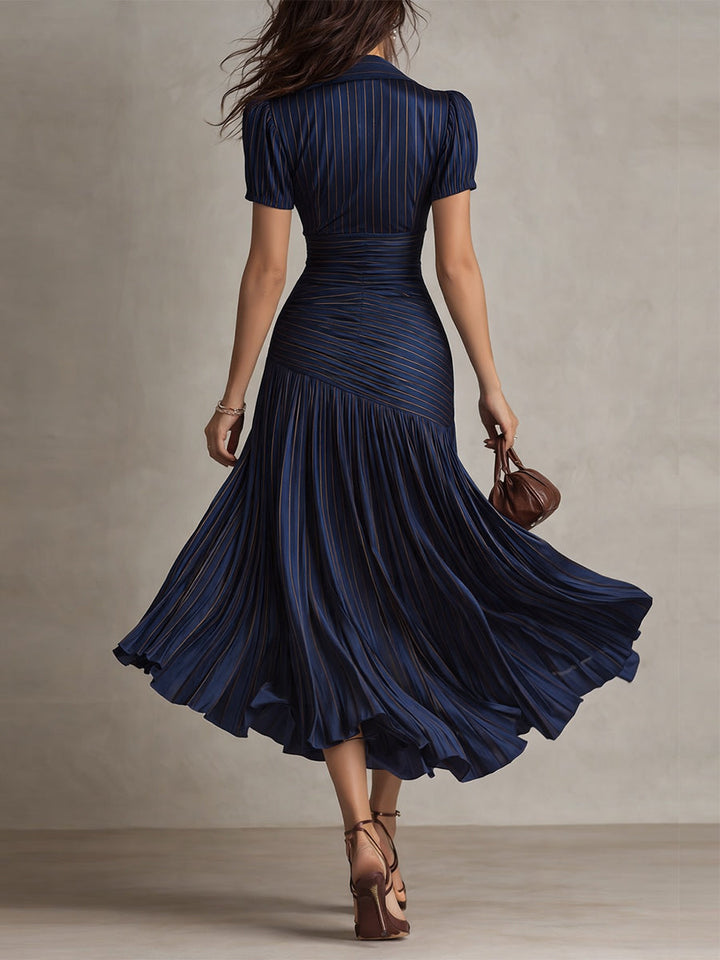 Adriana Retro Sukienka midi satynowa w paski – Blask inspirowany vintage