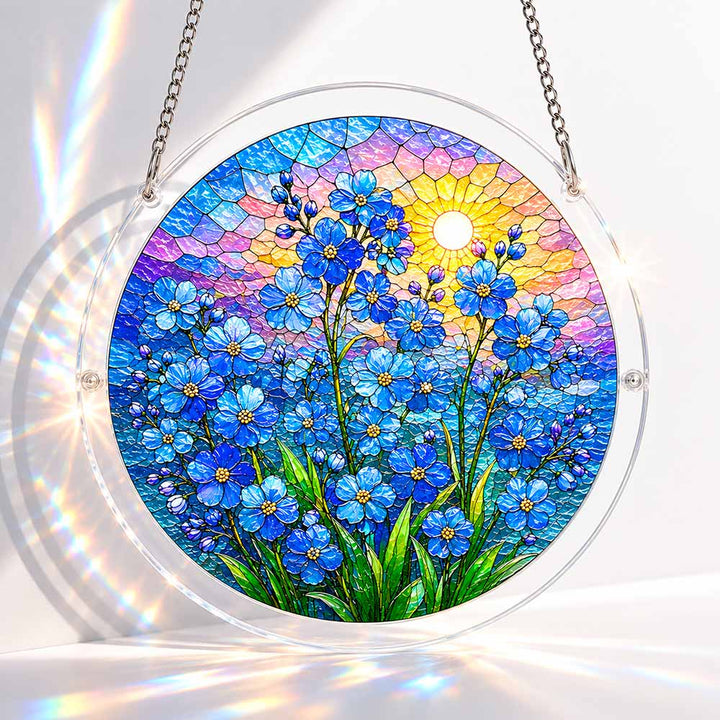 Akrylowy suncatcher w formie układanki – Niebieskie kwiaty