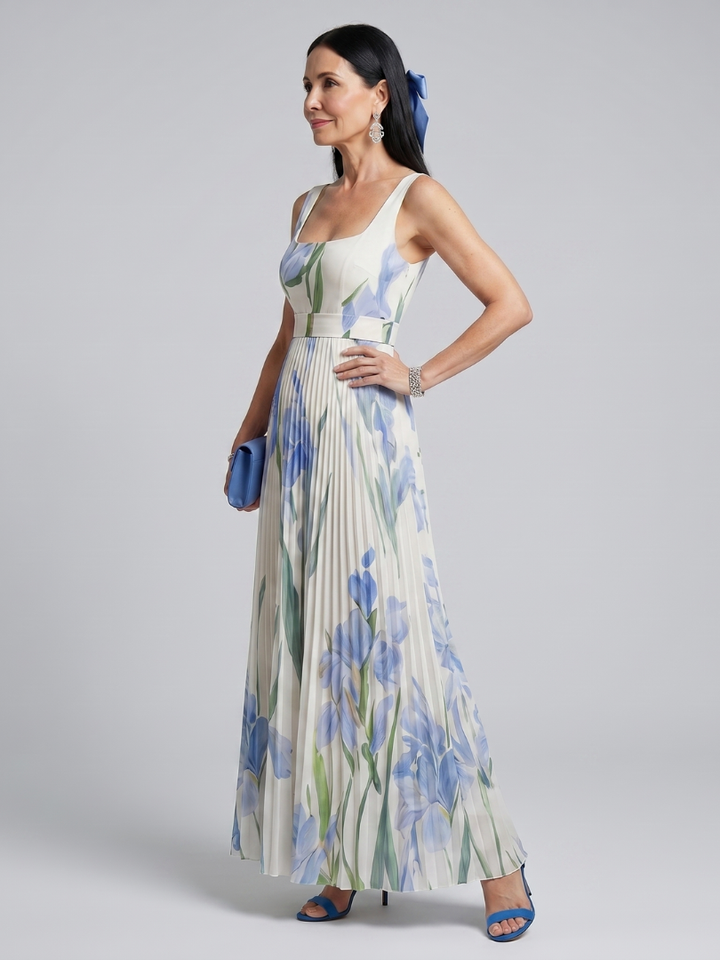 Ophelia | Sukienka midi bez ramiączek z dekoltem kwadratowym w kwiatowy wzór