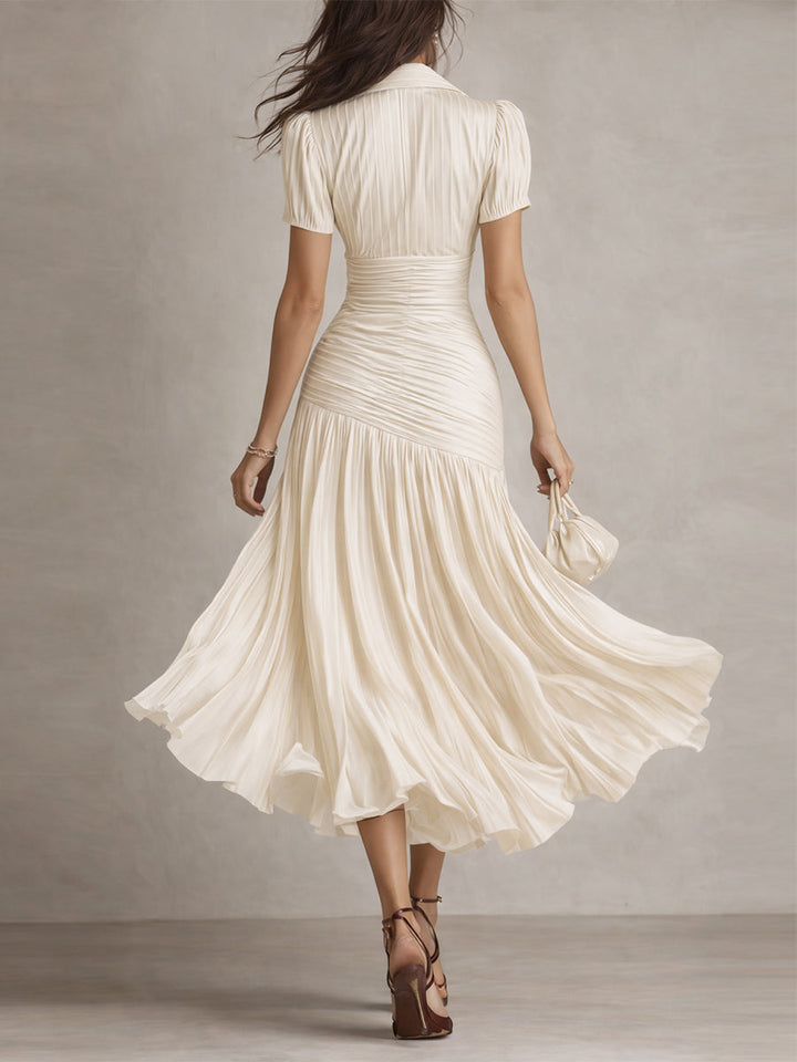 Adriana Retro Sukienka midi satynowa w paski – Blask inspirowany vintage