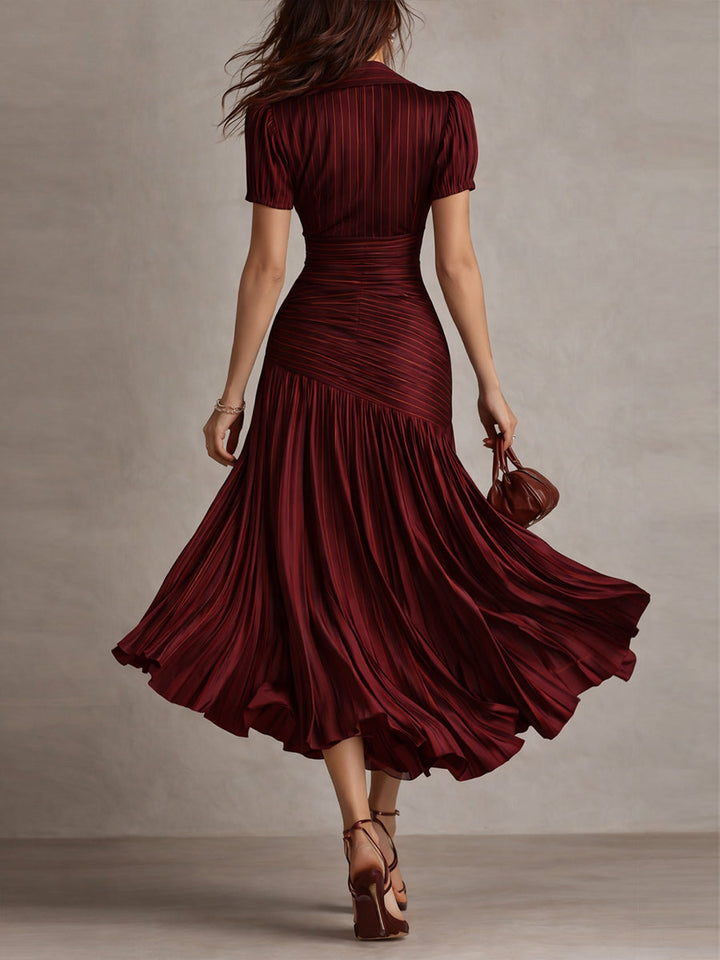 Adriana Retro Sukienka midi satynowa w paski – Blask inspirowany vintage