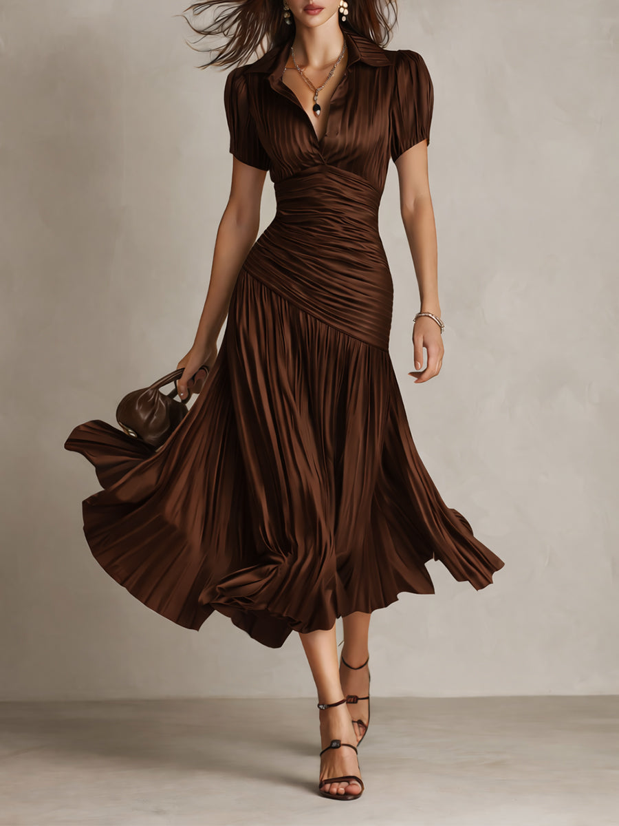Adriana Retro Sukienka midi satynowa w paski – Blask inspirowany vintage
