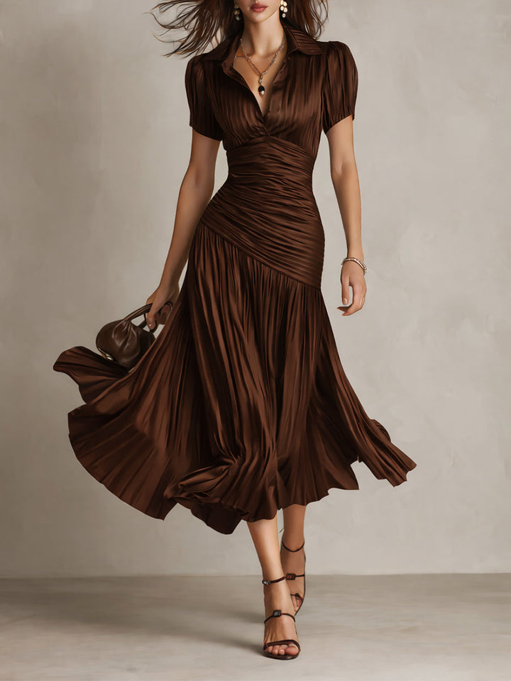 Adriana Retro Sukienka midi satynowa w paski – Blask inspirowany vintage
