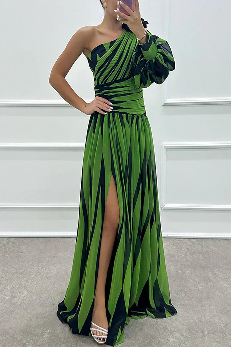 Hazel™ | Elegancka sukienka maxi w paski na jedno ramię