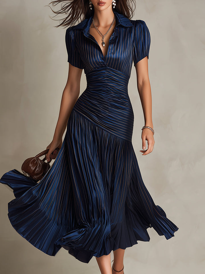 Adriana Retro Sukienka midi satynowa w paski – Blask inspirowany vintage