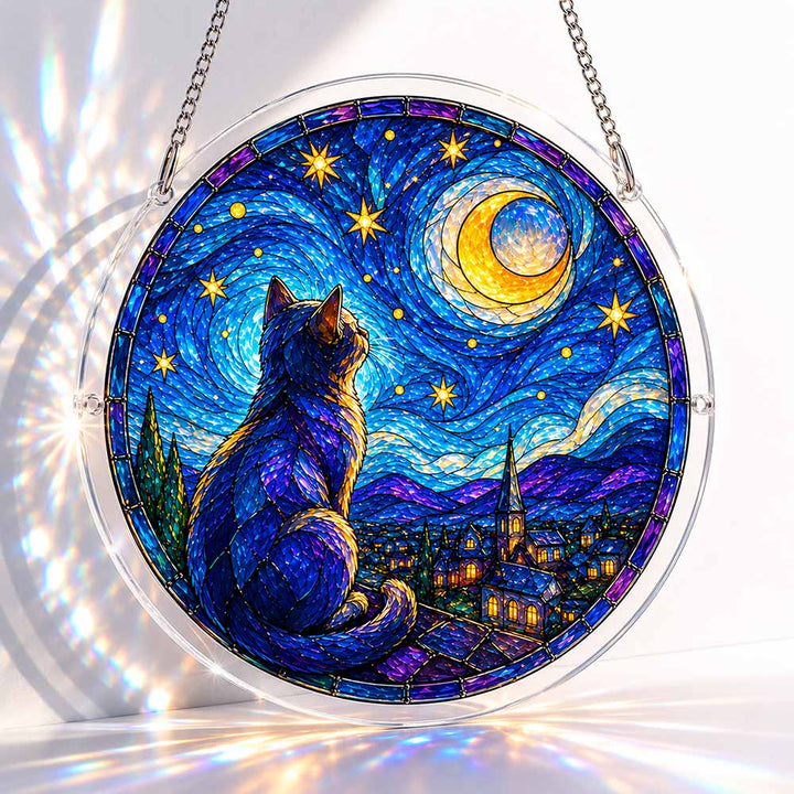 Akrylowy suncatcher w kształcie układanki - Kot księżycowy