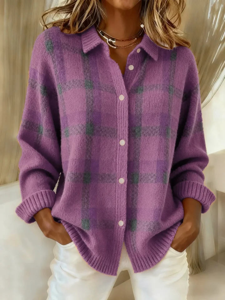 Danique | Sweter w kratę z kontrastem w stylu retro