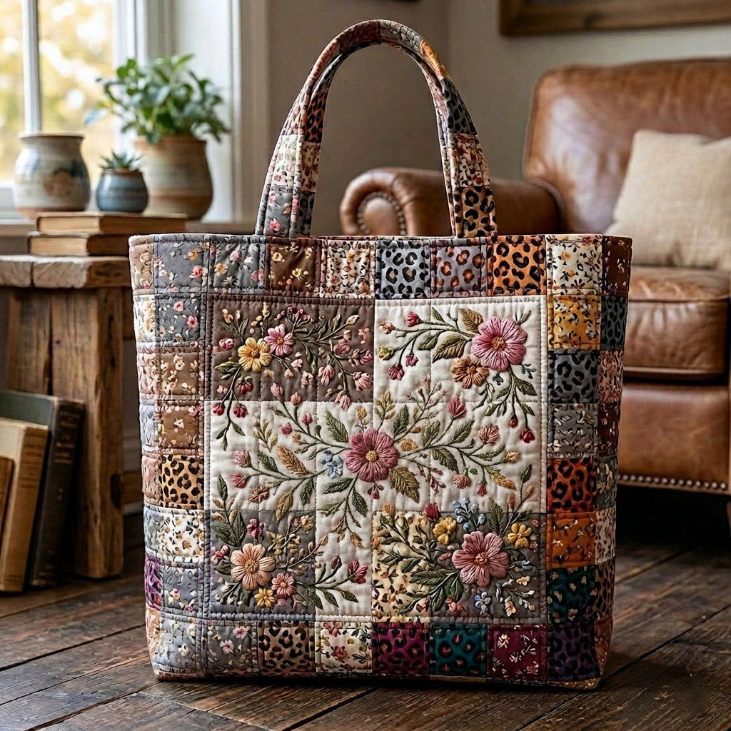 Boho kwiatowa pikowana torba typu tote – modna torba boho na co dzień