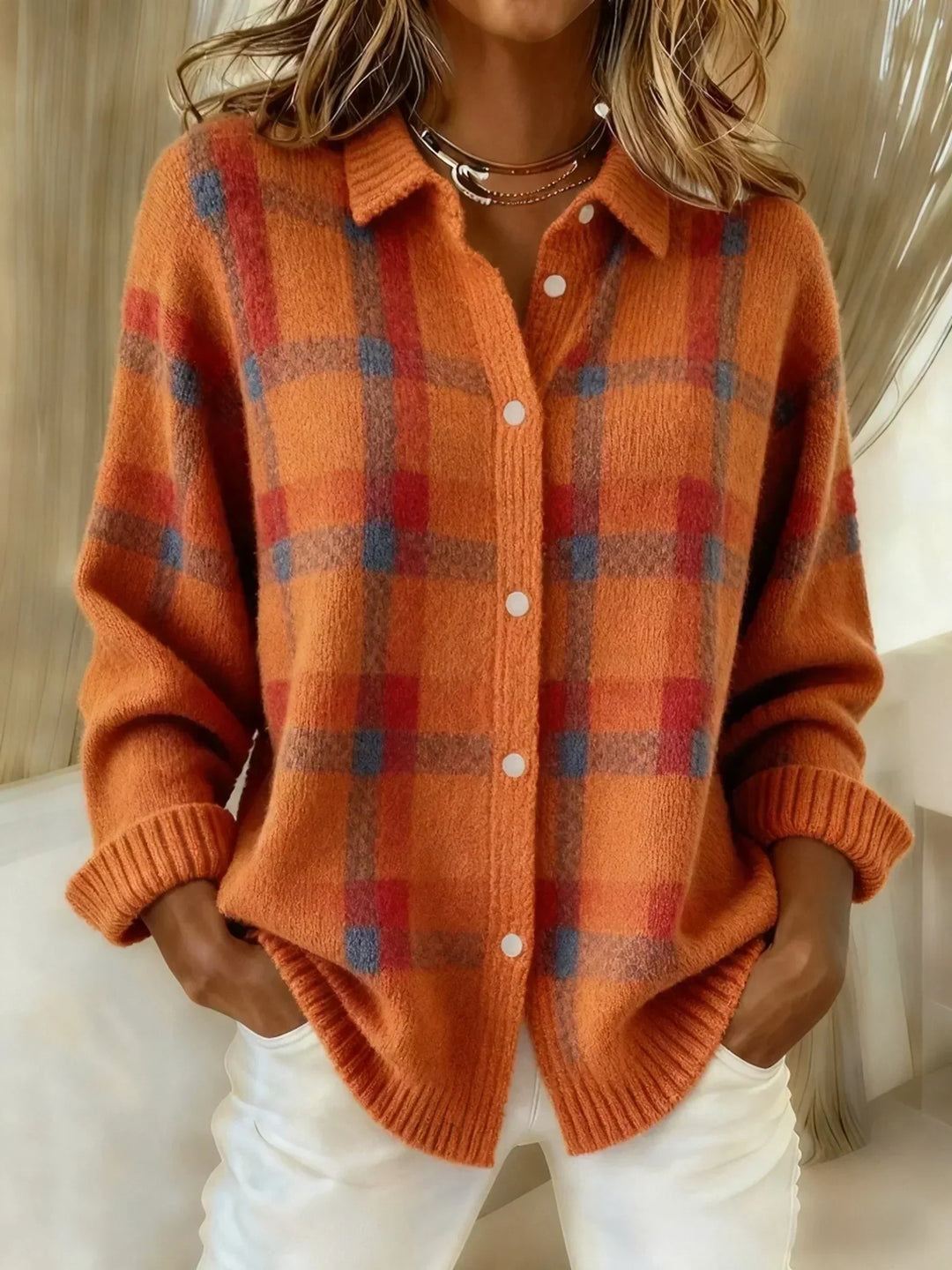 Danique | Sweter w kratę z kontrastem w stylu retro