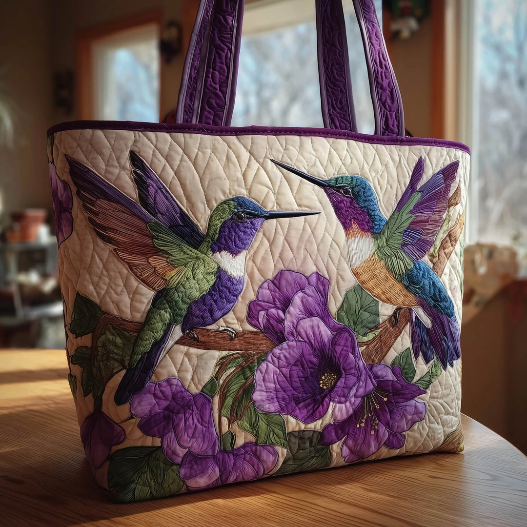 Kwiatowa pikowana torba typu tote z motywem kolibra – stylowa torba codziennego użytku
