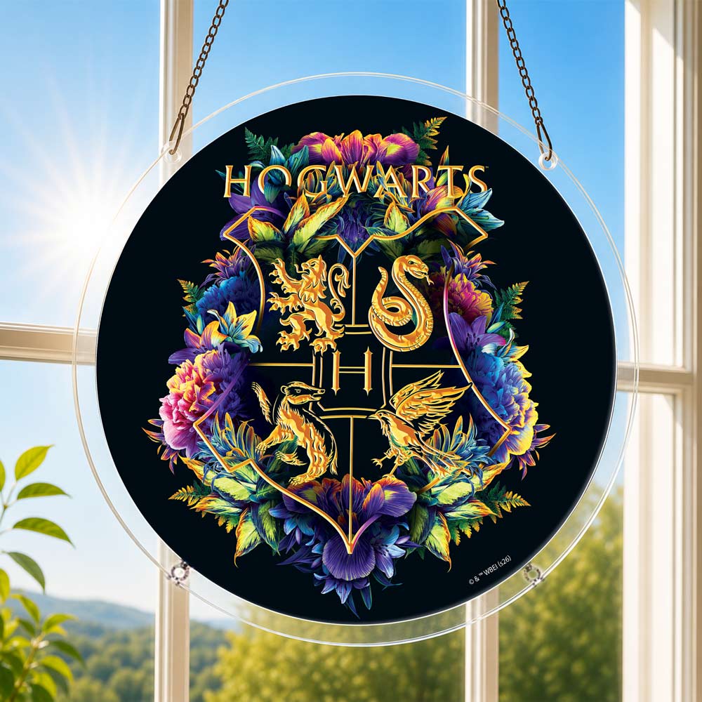 Akrylowa zawieszka na słońce w formie układanki - Herb Hogwartu - Współpraca z Crafthub
