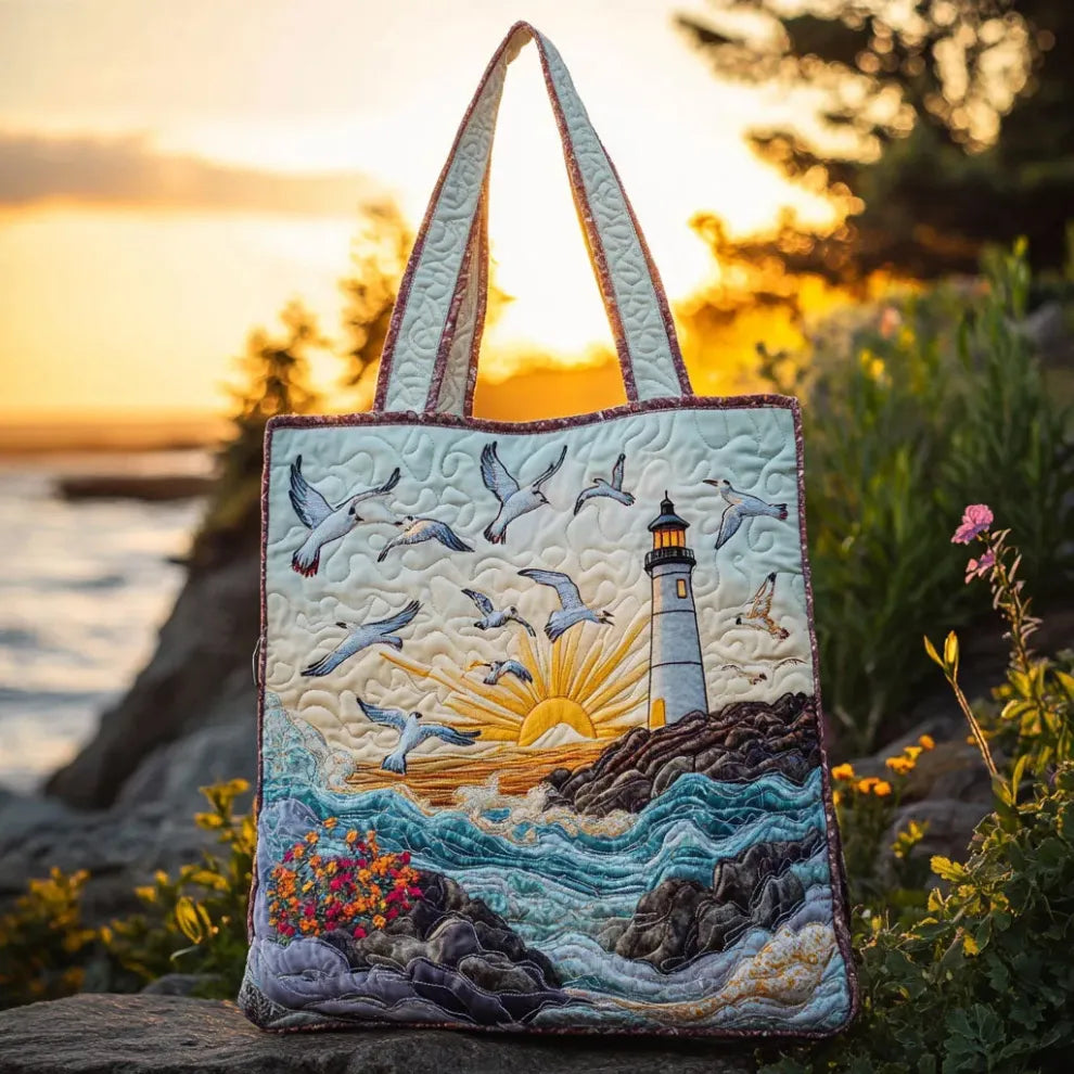 Nadmorska lekko pikowana torba tote — ręcznie wykonana, stylowa