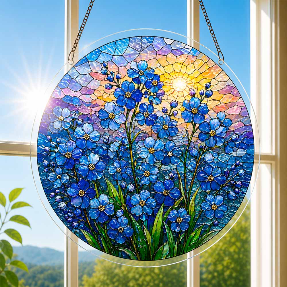 Akrylowy suncatcher w formie układanki – Niebieskie kwiaty