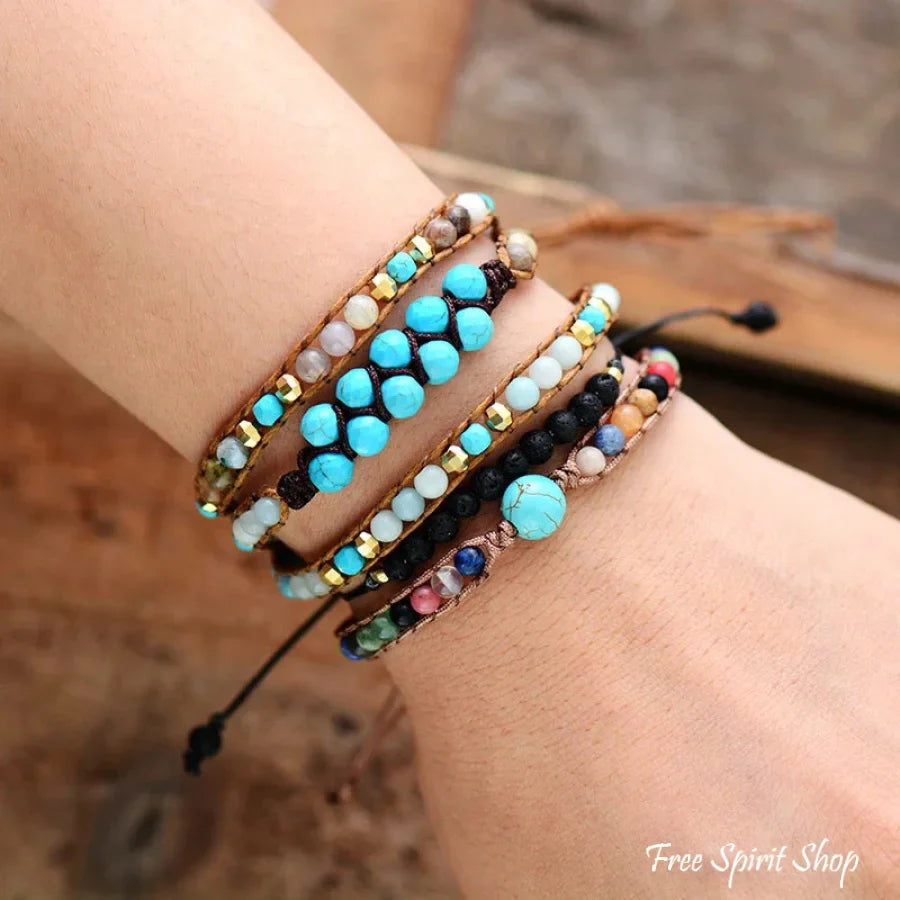 Bransoletka boho z naturalnego kamienia lawowego