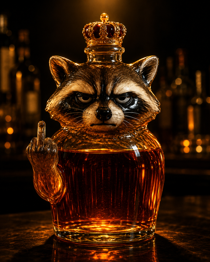 Butelka whisky — Edycja Raccoon Rebelle