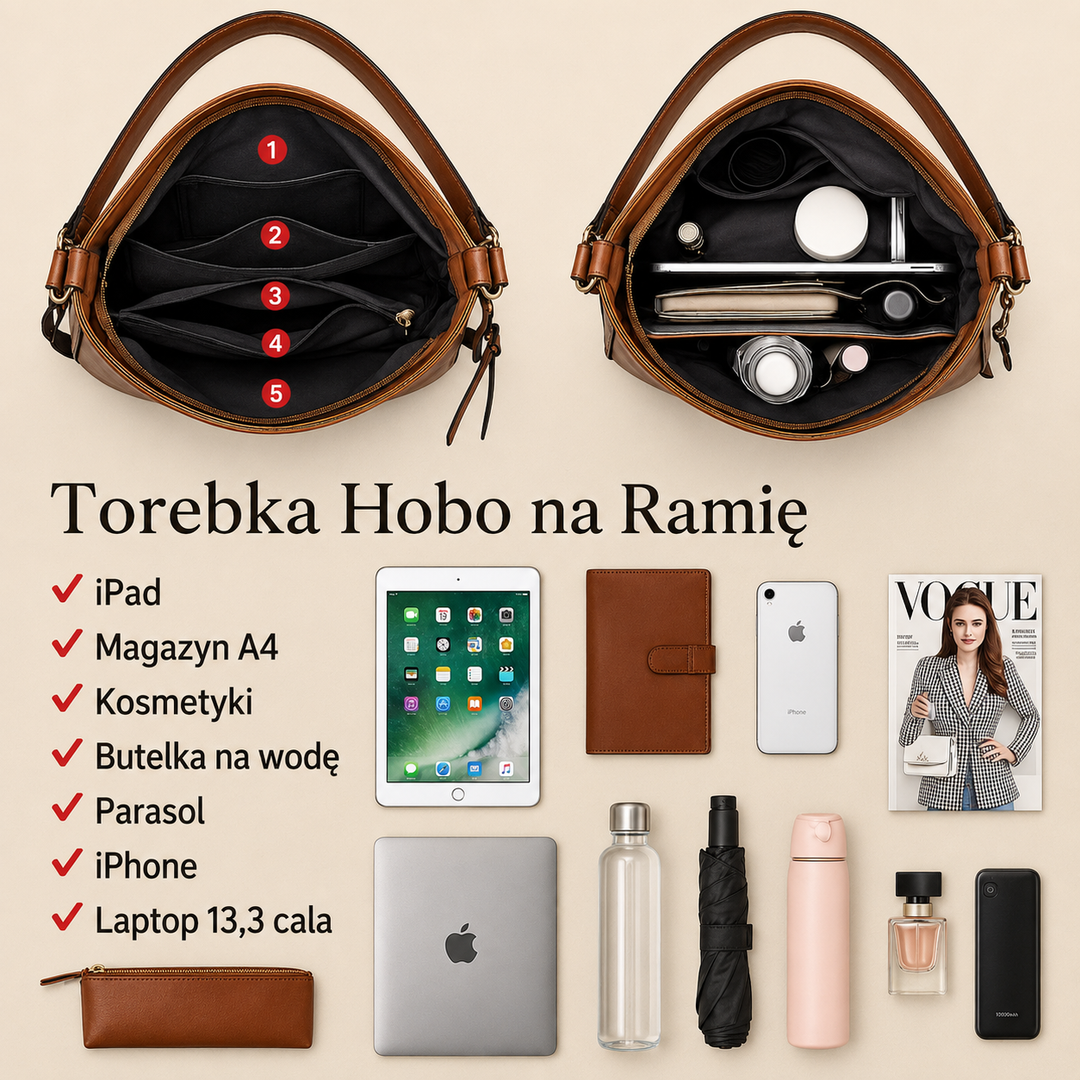 Luksusowy zestaw trzech skórzanych toreb hobo