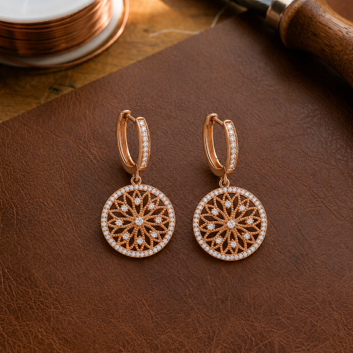 Mandala Patricii — kolczyki z miedzi, ręcznie wykonane, biżuteria boho-chic