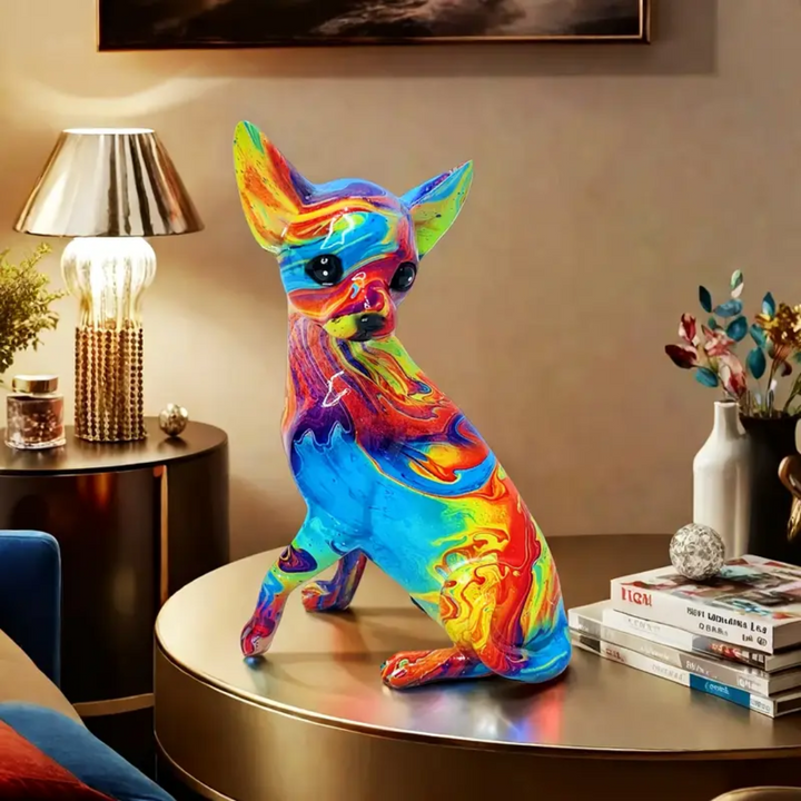 Kolorowa lampa stołowa z żywicy w kształcie Chihuahua