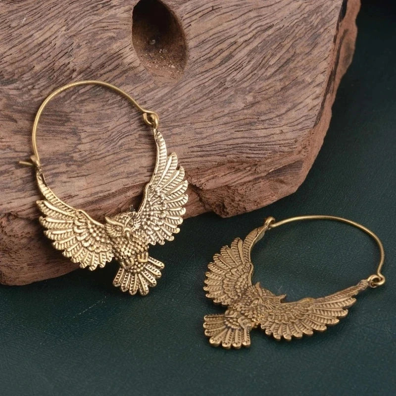 Kolczyki wyraziste z sową w stylu vintage boho