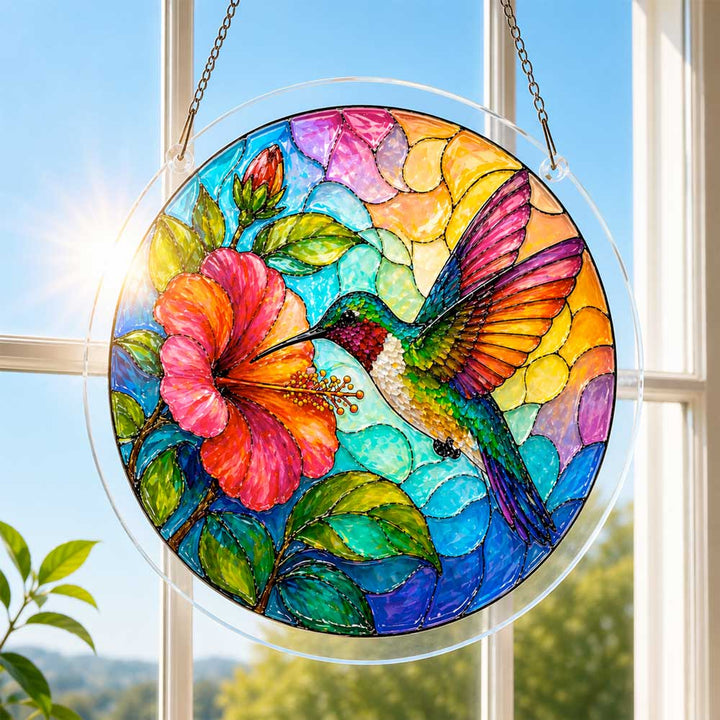 Akrylowy suncatcher w formie układanki - koliber ogrodowy