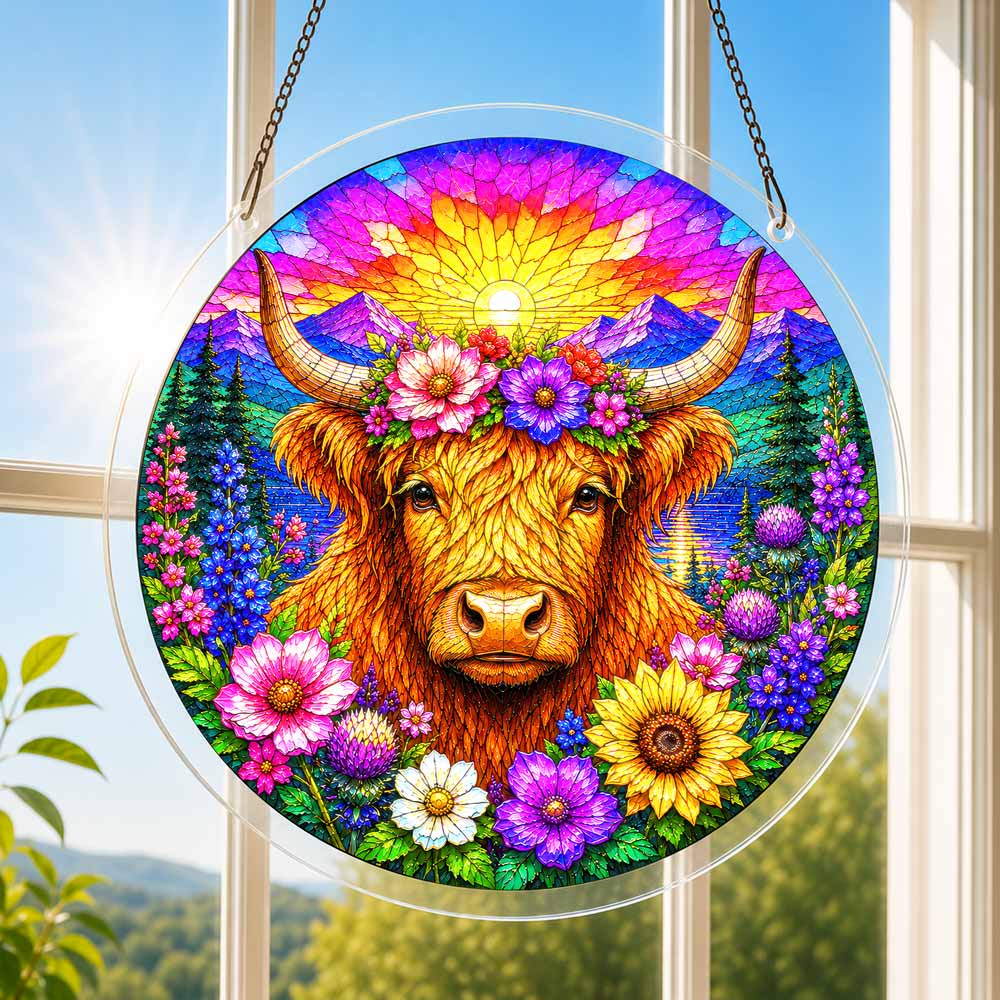 Akrylowy suncatcher w formie puzzle - krowa Highland