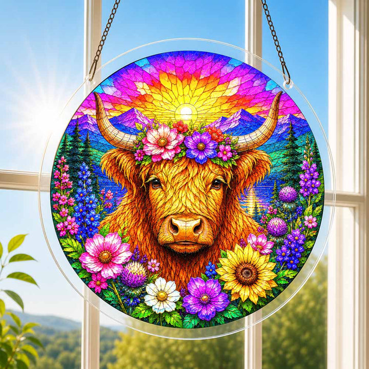 Akrylowy suncatcher w formie puzzle - krowa Highland