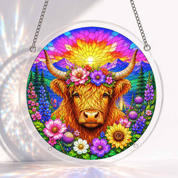 Akrylowy suncatcher w formie puzzle - krowa Highland