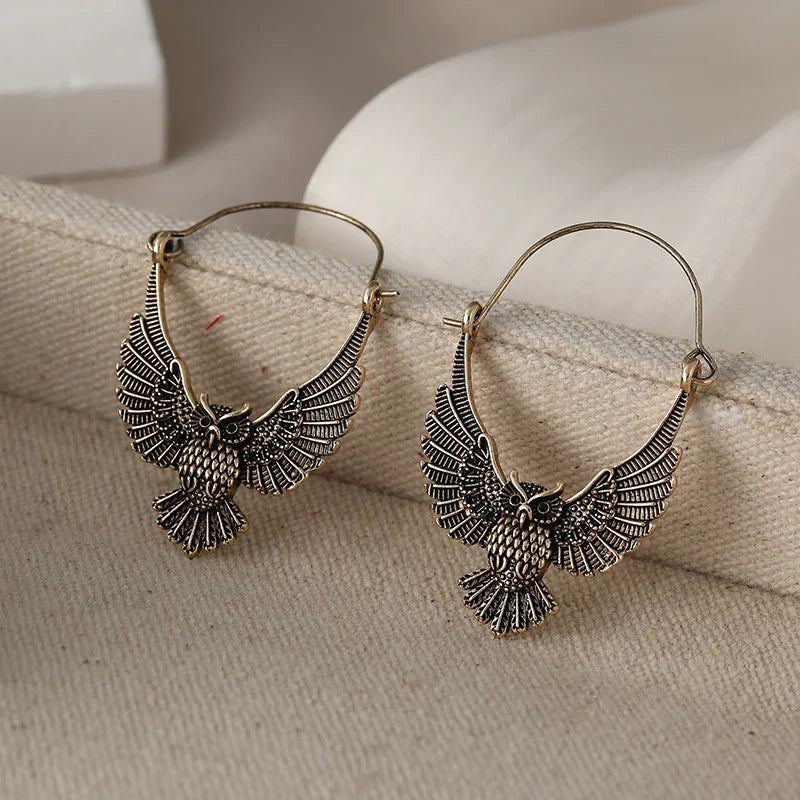 Kolczyki wyraziste z sową w stylu vintage boho