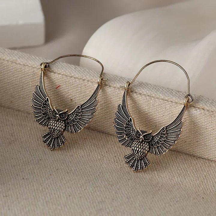 Kolczyki wyraziste z sową w stylu vintage boho