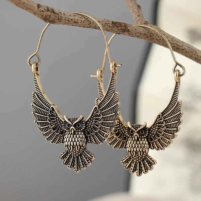 Kolczyki wyraziste z sową w stylu vintage boho