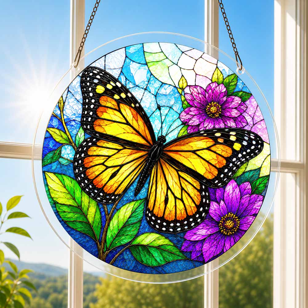 Akrylowy łapacz słońca w formie układanki - motyl monarch