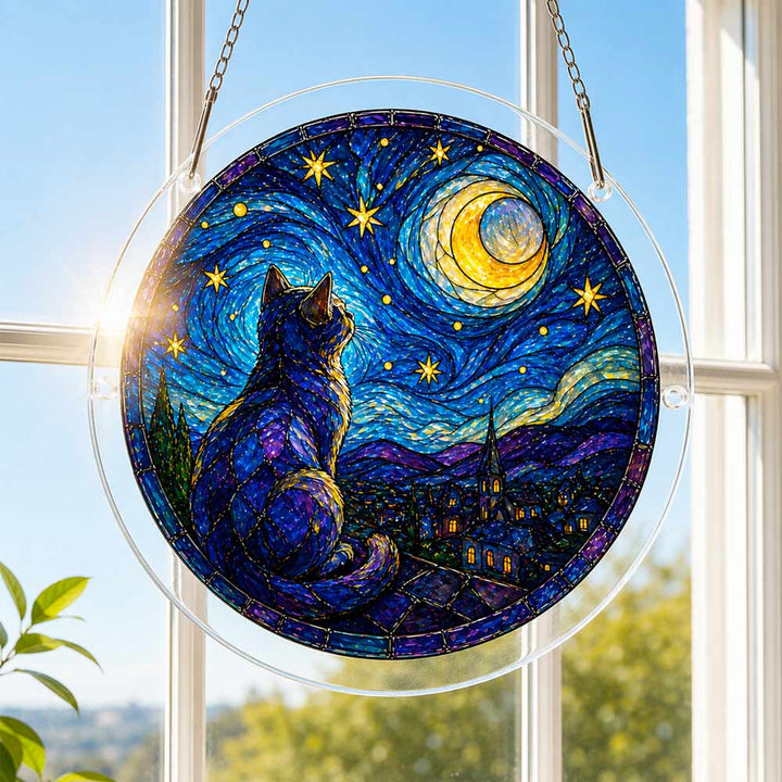 Akrylowy suncatcher w kształcie układanki - Kot księżycowy