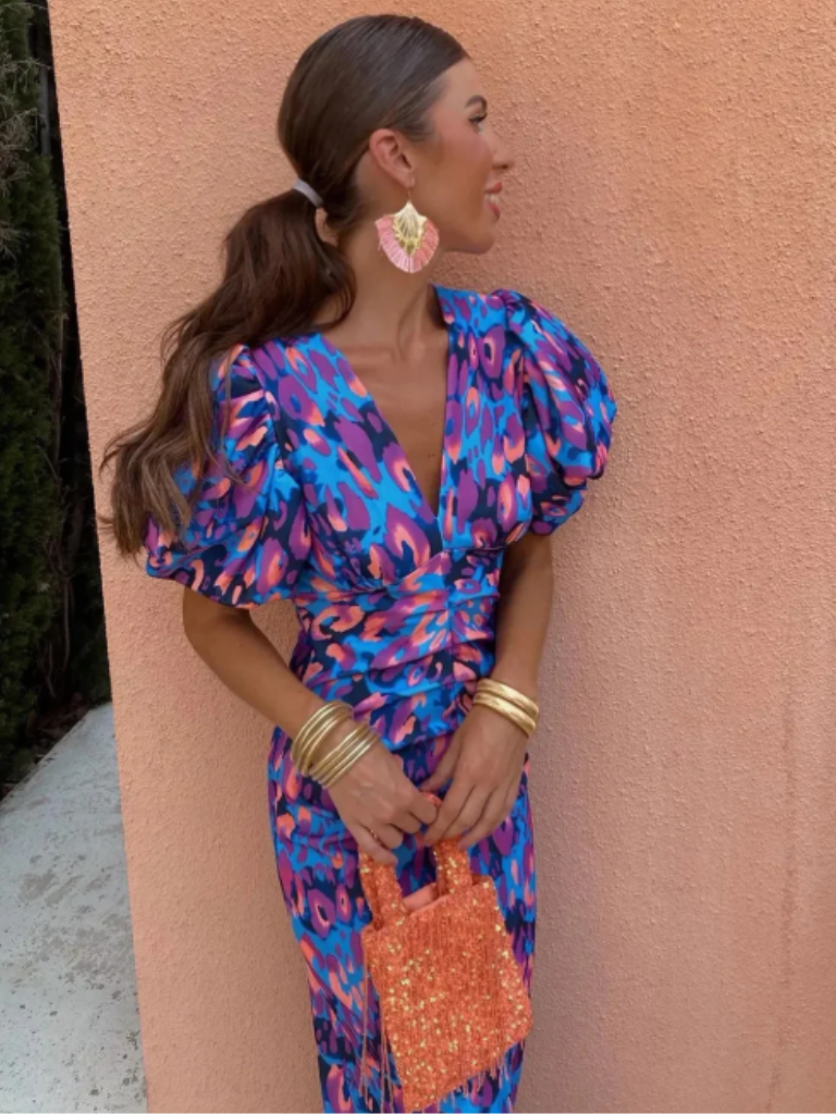 Amelia™ | Sukienka midi plisowana w intensywnym kolorze