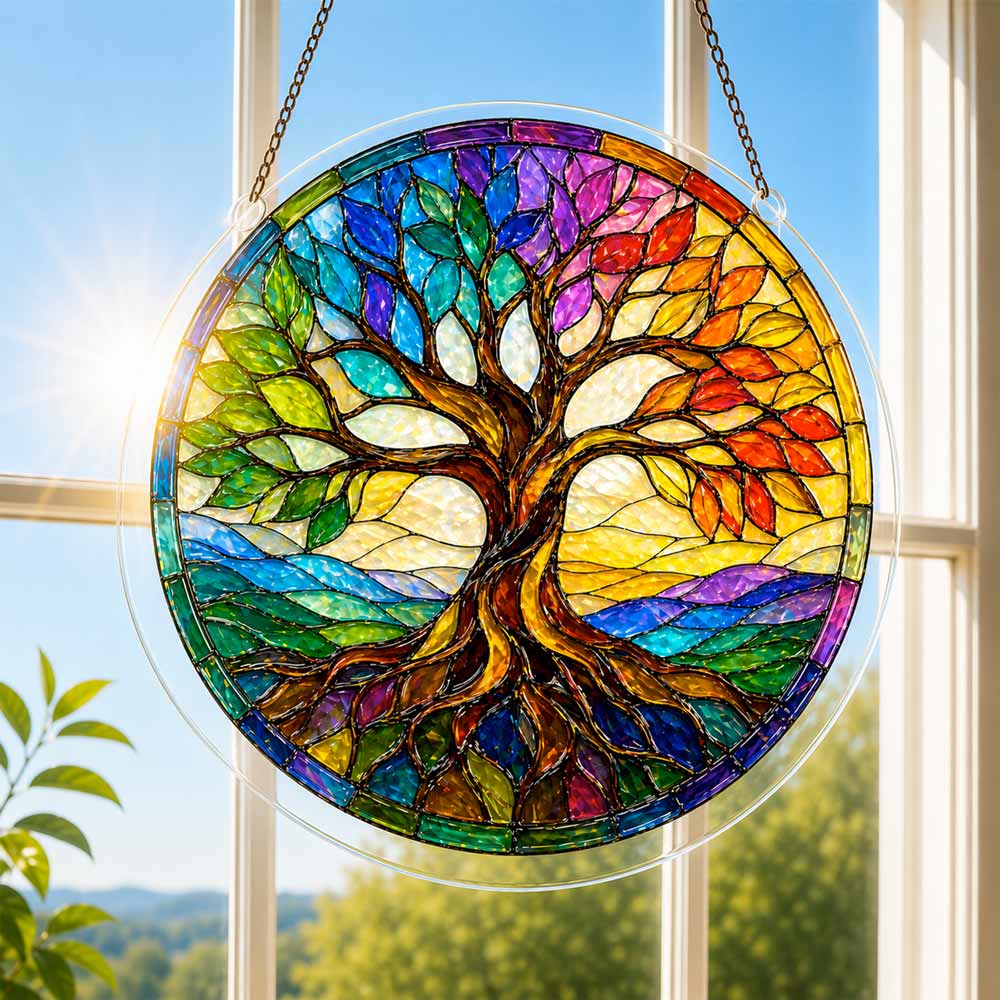 Akrylowy suncatcher w kształcie układanki - Rozświetlone Drzewo
