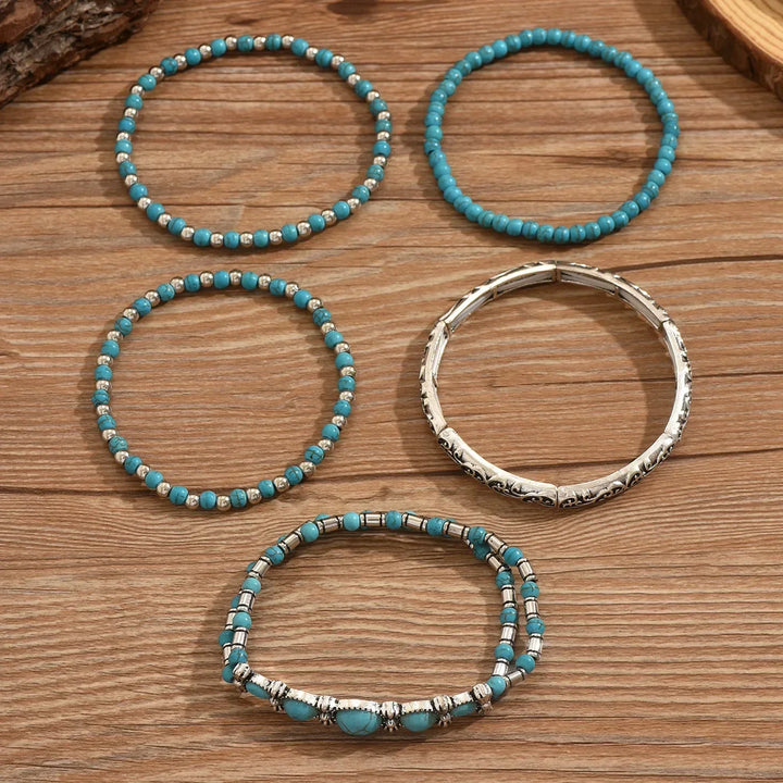 Komplet bransoletek boho z turkusowymi koralikami