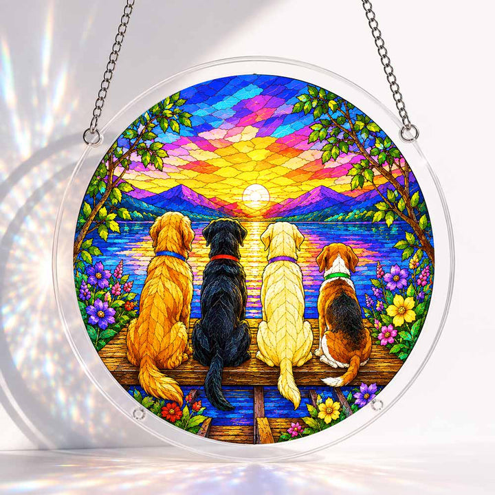 Akrylowy suncatcher z puzzli – Psy o zachodzie słońca