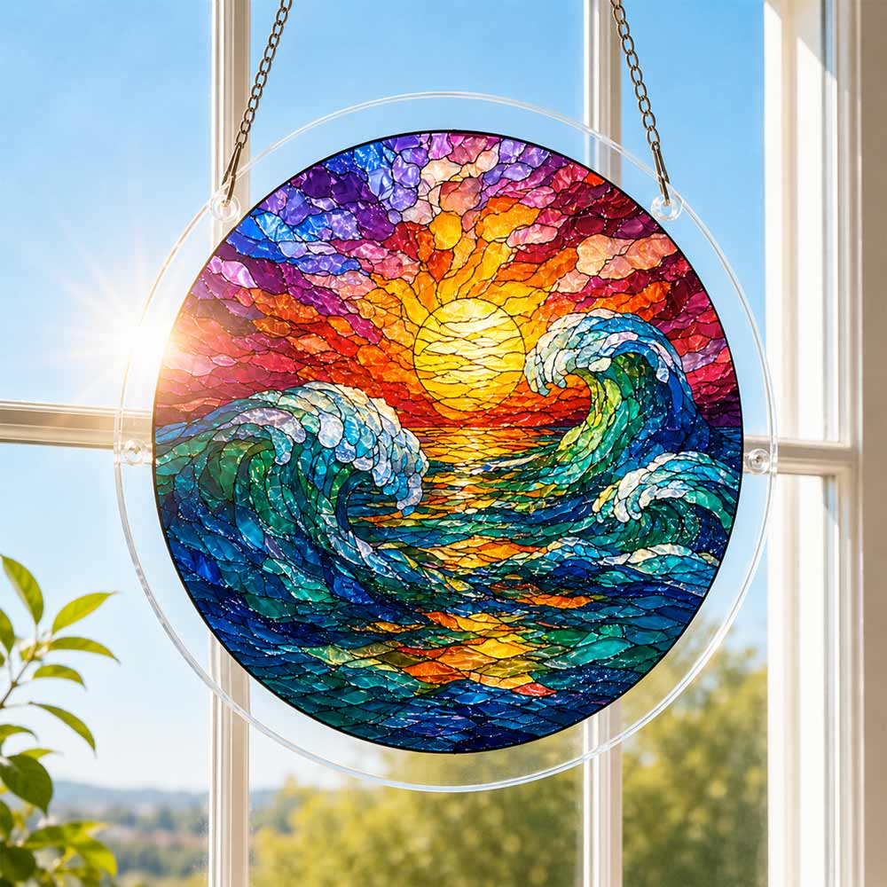 Akrylowy suncatcher w formie układanki – Fale zachodu słońca