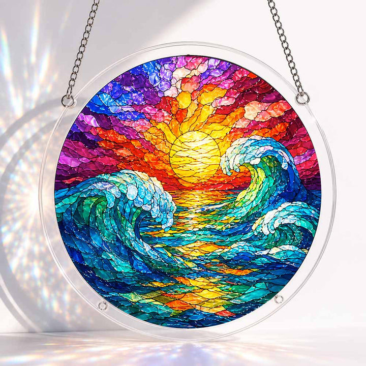 Akrylowy suncatcher w formie układanki – Fale zachodu słońca