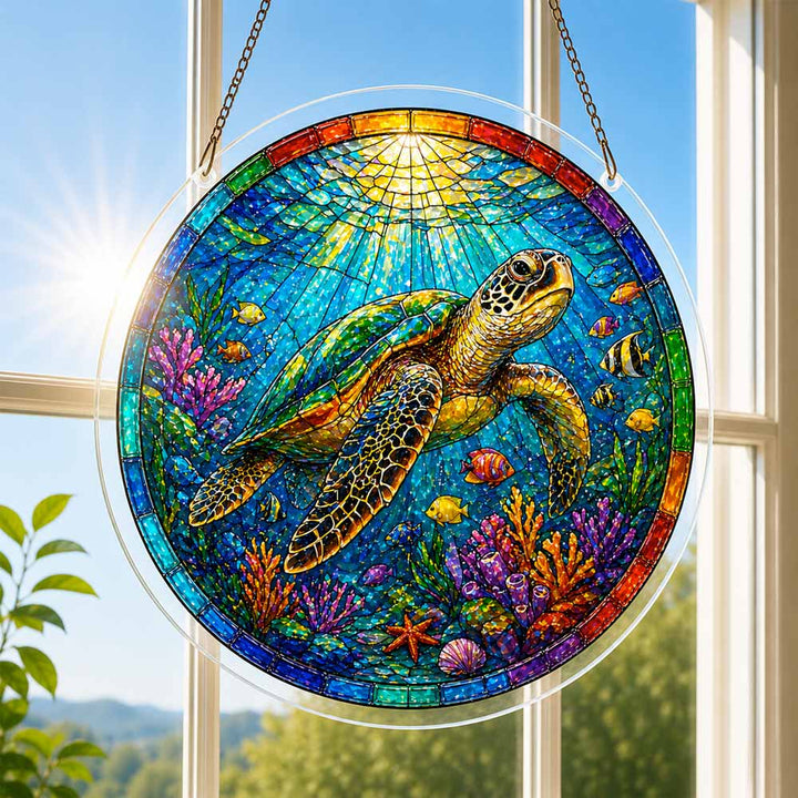 Akrylowy suncatcher w kształcie układanki – tropikalny żółw