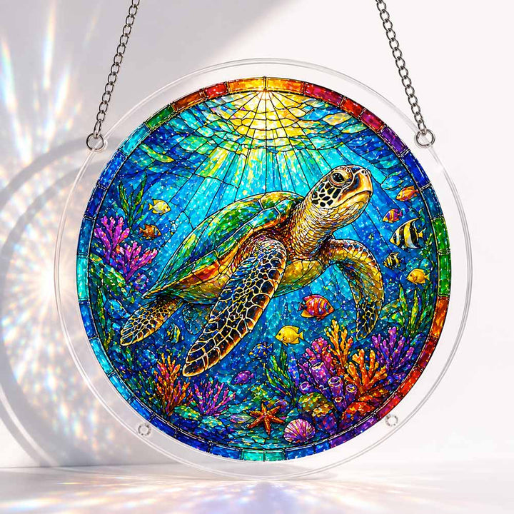 Akrylowy suncatcher w kształcie układanki – tropikalny żółw